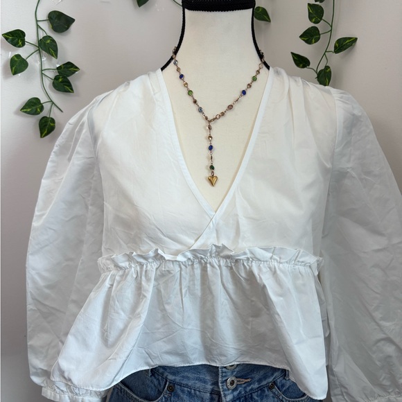 Sunday Best Aritzia Jinx White Peplum Blouse Size XS, Spring - Picture 7 of 7